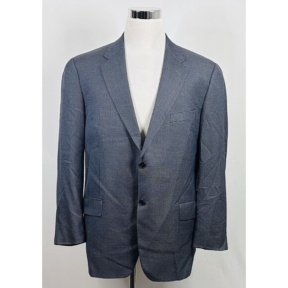 Joseph Abboud 44R Sport Coat Wool Silk Houndstooth Gray Blue Two Button - Picture 2 of 8